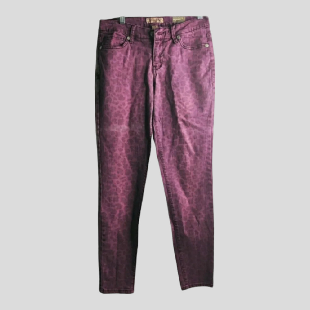 Nine West America Womens Size 10 Purple Leopard Animal Print Skinny Jeans Vtg